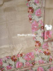 EMBROIDERY BORDER WORK TISSUE ORGANZA SAREE GOLD