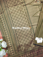 KALANJALI TISSUE SILK SAREE DUSTY RED GREEN