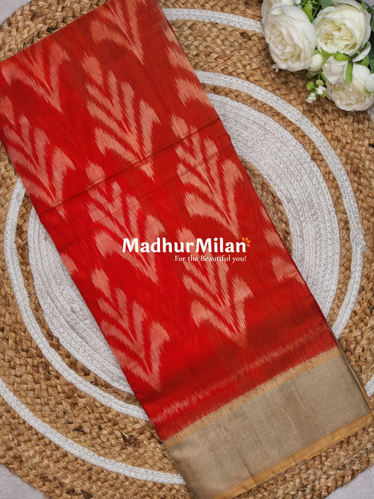 POCHAMPALI SILK COTTON SAREE RED BEIGE