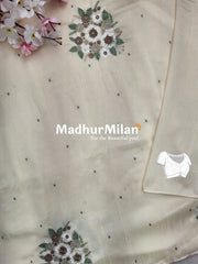 SATTVA RAW SILK EMBROIDERY WORK SAREE CREAM