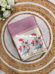 TORA SILK SATIN PRINTED BORDER SAREE DUSTY PINK