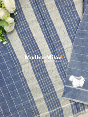 BENGALI CHECKS COTTON SAREE BLUE