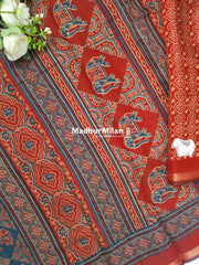 AJRAK PRINT KAJU SILK SAREE BLUE