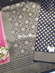 INAAYA BANARASI BLOOMS SAREE PINK NAVY BLUE