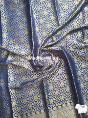 MISAKI BANARASI CREPE SILK SAREE NAVY BLUE