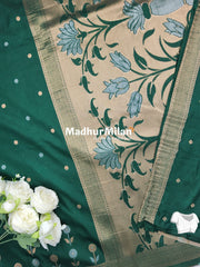 SUNFLOWER MALAI SILK SAREE DARK GREEN