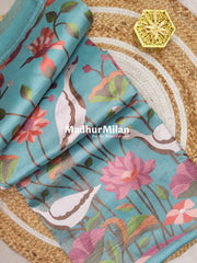 FLAMINGO EMBROIDERY WORK TISSUE ORGANZA SAREE DUSTY RAMA