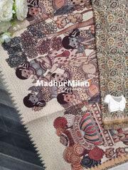 SEMI TUSSAR KALAMKARI PALLU SAREE DUSTY GREEN