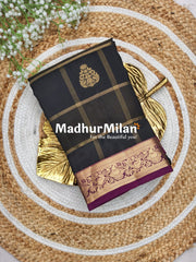 KANCHI CHECKS BUTTA SAREE BLACK WINE