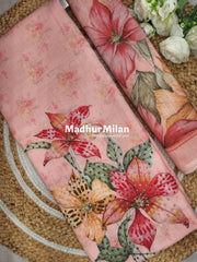 LINEN FLORAL PANEL UNSTITCHED SALWAR SUIT PEACH