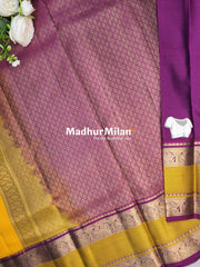 KANCHI BUTTA BENTEX BORDER SAREE YELOW PINK