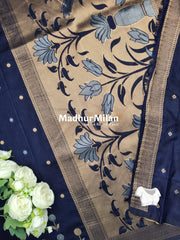 SUNFLOWER MALAI SILK SAREE NAVY BLUE