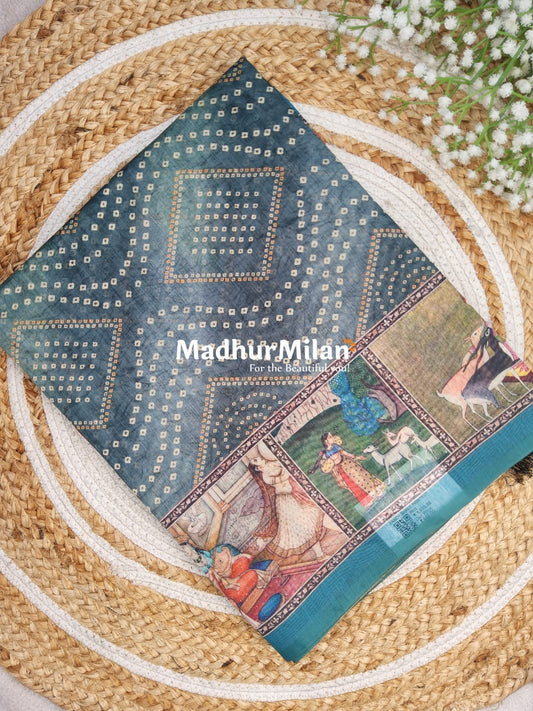 BANDHEJ DIGITAL MONGA SAREE GREEN