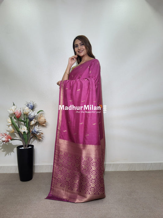 TULSI MALAI SILK SAREE ONION PINK