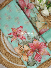 LINEN FLORAL PANEL UNSTITCHED SALWAR SUIT MINT