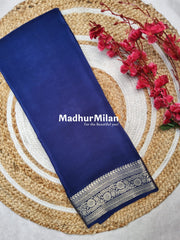 MAYA BANARASI CREPE PLAIN BODY GOLD JARI BORDER SAREE NAVY BLUE