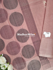 SUTI STRIPED BUTTA BORDER WEAVING COTTON SAREE DUSTY PINK