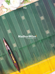 STRIPES BUTTA SOFT JUTE SLUB SILK SAREE DEEP GREEN YELLOW