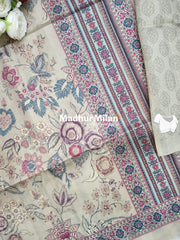 FLORAL DIGITAL SEMI TUSSER SILK SAREE DUSTY GREEN