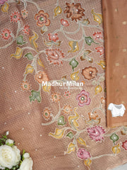 TISSUE KOTA WORK SAREE FAWN