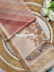 SEMI TUSSAR KALAMKARI PALLU SAREE ROSE BROWN