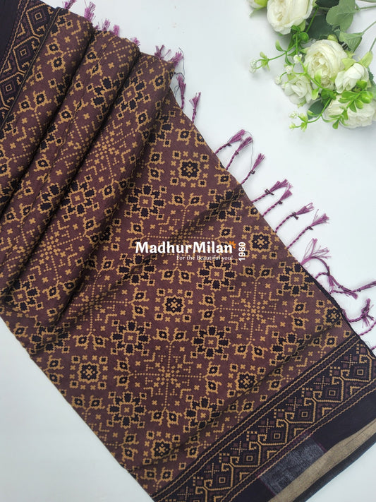 BAGRU PRINT KAJU SILK SAREE BROWN
