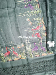 PEACOCK SILK SEMI TUSSER SAREE GREEN