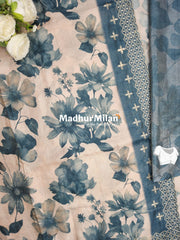 FLORAL TISSUE SAREE DUSTY TEAL