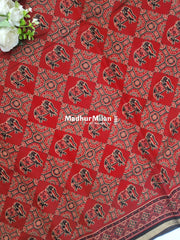 AJRAK PRINT KAJU SILK SAREE RED