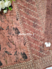 CHANDERI FLAMINGO EMBROIDERY WORK SAREE DUSTY ROSE