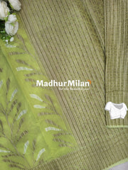 CRUSHED KORA COTTON SAREE PISTA