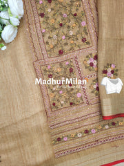 LENIN TISSUE EMBROIDERY WORK SAREE DUSTY YELLOW