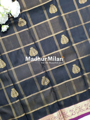 KANCHI CHECKS BUTTA SAREE BLACK WINE
