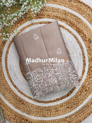 FLORAL WHITE EMBROIDERY WORK SAREE TAUPE