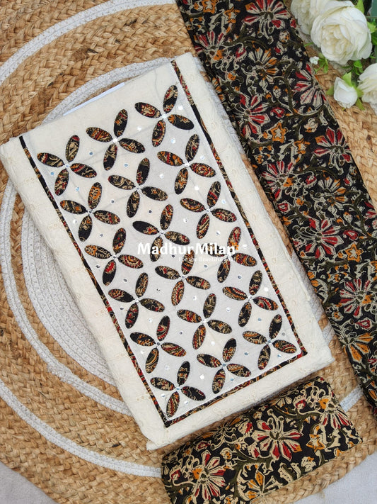 APLIC WORK EMBROIDERY WORK UNSTITCHED SALWAR SUIT CREAM