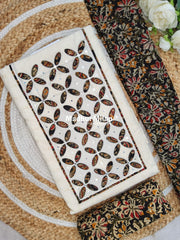 APLIC WORK EMBROIDERY WORK UNSTITCHED SALWAR SUIT CREAM