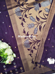 SUNFLOWER MALAI SILK SAREE DARK INDIGO