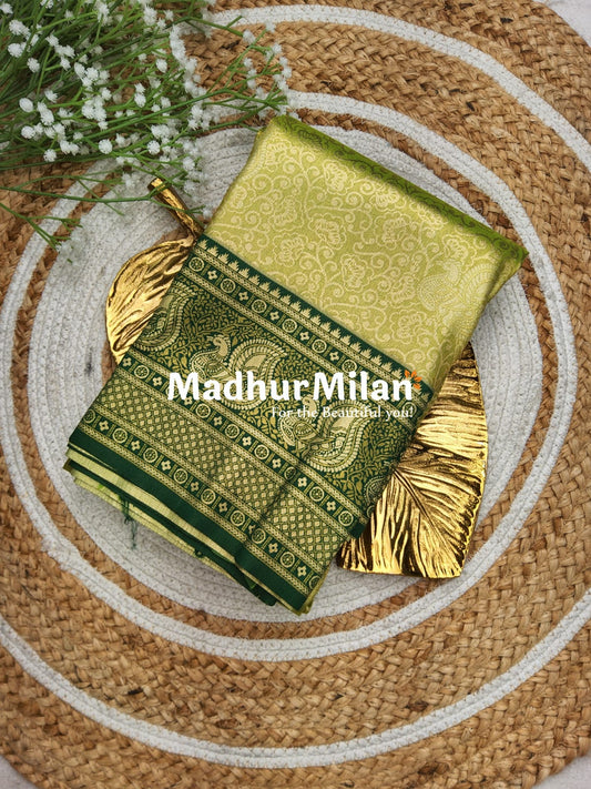 APSARA TISSUE SILK SAREE GOLDEN GREEN DARK GREEN