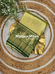 APSARA TISSUE SILK SAREE GOLDEN GREEN DARK GREEN