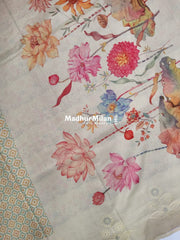 SEMI TUSSER EMBROIDERY BORDER SAREE GREEN