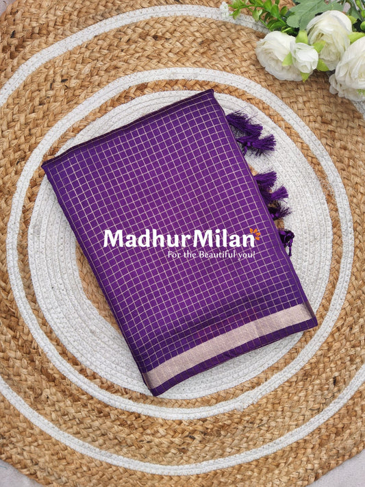 ASSAM SILK MINI CHECKS SAREE PURPLE