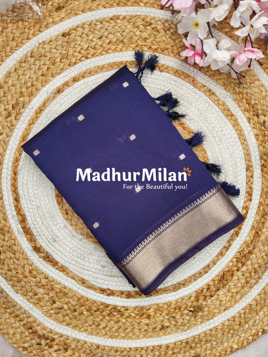 BORDER BUTTA WEAVE SAREE NAVY BLUE