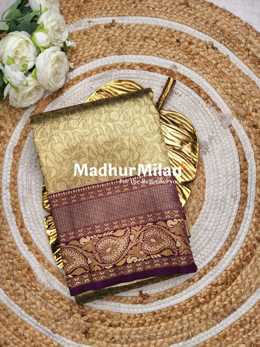 GANGOTRI TISSUE SILK SAREE DUSTY BROWN PURPLE