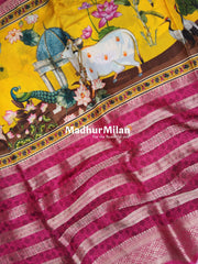 CHITRA PRINTS CREPE SAREE YELLOW PINK