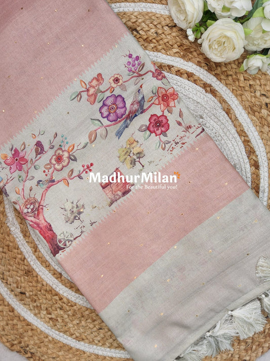 DIGITAL SEMI TUSSER SILK SAREE DUSTY PEACH