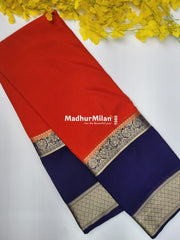 SEMI CREPE SILK SAREE ORANGE BLUE