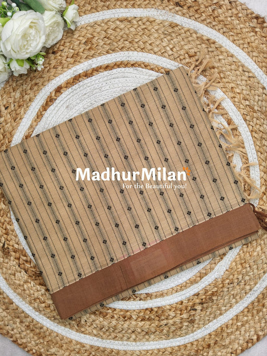 SUTI STRIPE BUTTA COTTON SAREE BEIGE