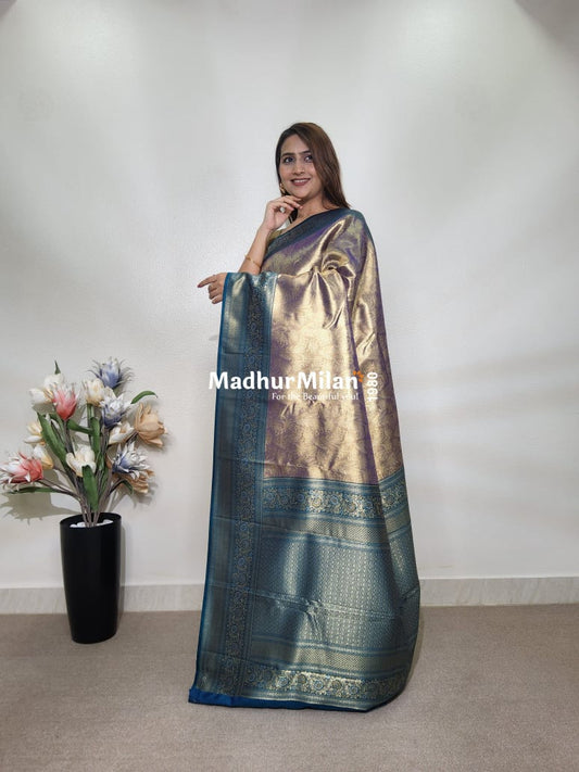 INDRA TISSUE SILK SAREE DUSTY PURPLE RAMA