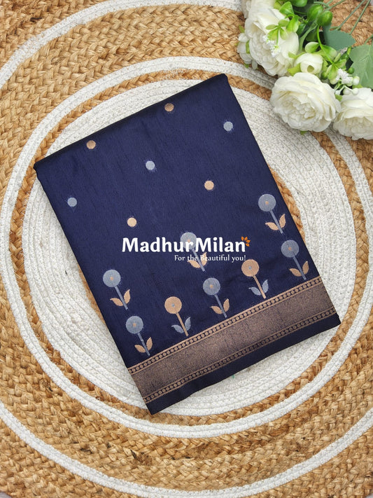 SUNFLOWER MALAI SILK SAREE NAVY BLUE