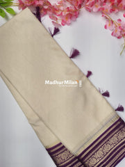 SEMI CREPE SILK SAREE CREAM PURPLE